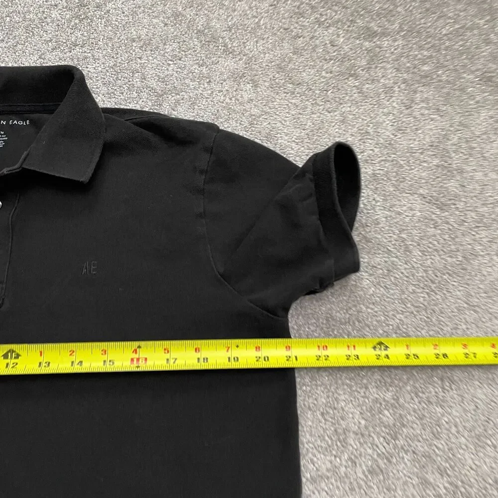 American Eagle Standard Fit Polo Shirt Mens Medium Balck Short Sleeve Cotton Top